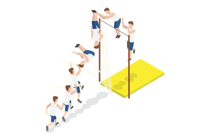 3 D Isometric Flat Vector Illustration Of Jumping With Pole Athlete Doing High Jump Illustration