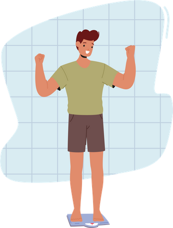 Athlete man standing on weight scale Illustration