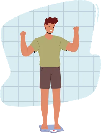 Athlete man standing on weight scale  Illustration