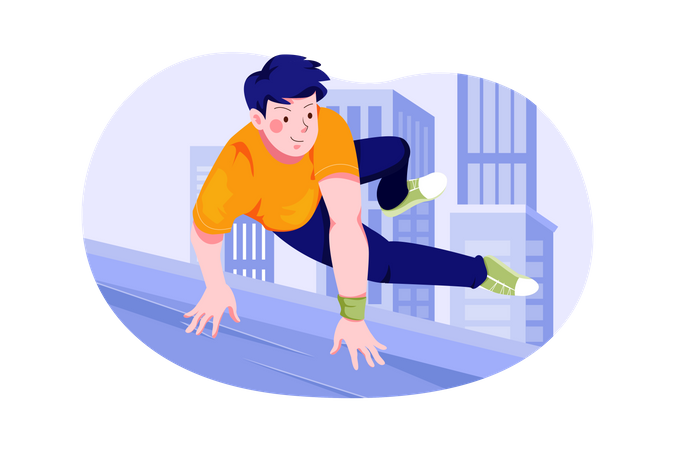 Athlète masculin faisant du parkour  Illustration