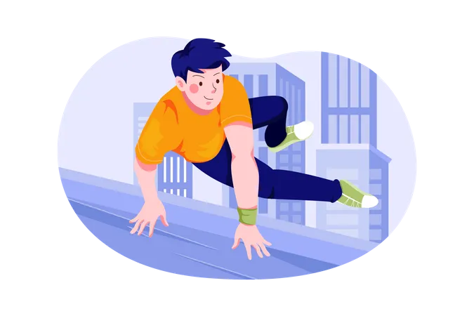 Athlète masculin faisant du parkour  Illustration