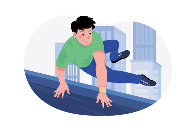 Athlète masculin faisant du parkour  Illustration