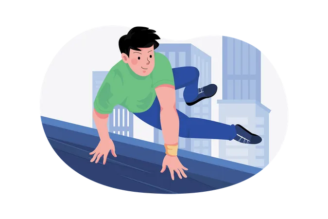 Athlète masculin faisant du parkour  Illustration