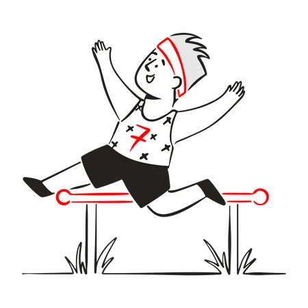 Un athlète masculin saute par-dessus la barrière  Illustration