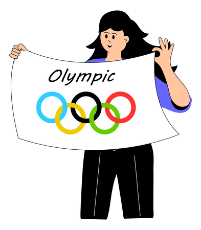 Athlète olympique tenant le drapeau olympique  Illustration