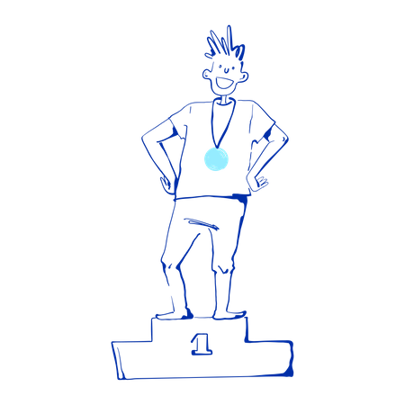 Athlete on the podium with a medal  Illustration