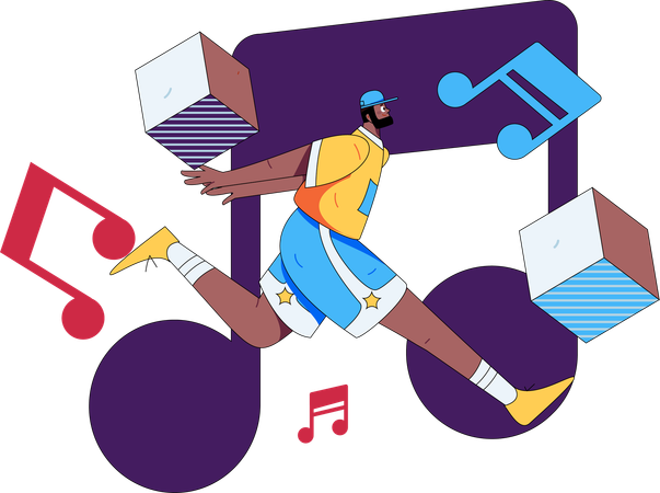 Athlete plays music while practicing for match  Illustration