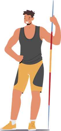 Athlete Posing with Javelin in Hand Illustration