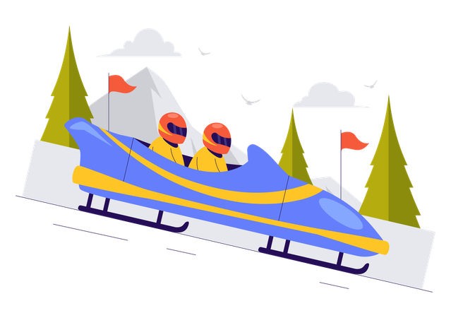 Athlete Riding A Bobsleigh On A Snow Covered Icy Track  Illustration