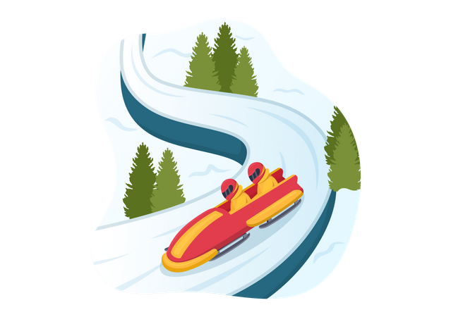 Athlete Riding Sled Bobsleigh  Illustration