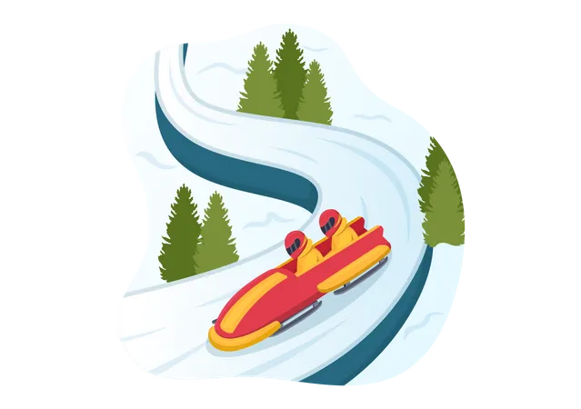 Athlete Riding Sled Bobsleigh  Illustration