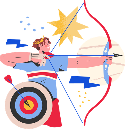 Athlete shoots for aim in arrow shooting  Illustration