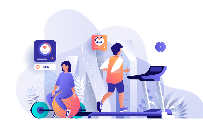 Athletes at fitness gym  Illustration