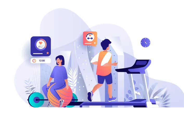 Athletes at fitness gym  Illustration