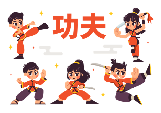 Athlètes pratiquant le Kung Fu  Illustration