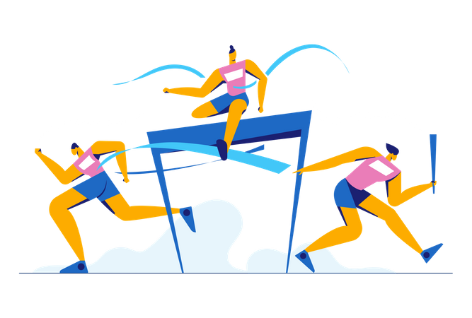 Athletes jumping over hurdles  Illustration