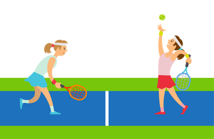 Athletes playing tennis in tennis court Illustration