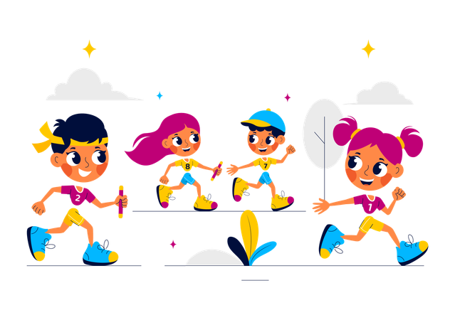 Athletes practicing for relay race  Illustration