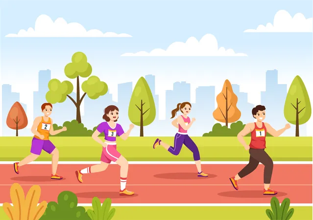 Athletes running in Marathon Race  Illustration