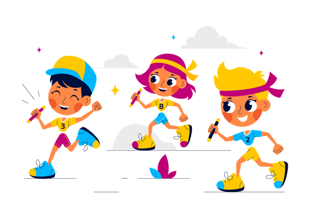 Athletes running in relay race  Illustration