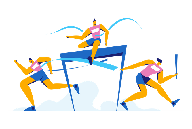 Athlètes sautant par-dessus les obstacles  Illustration