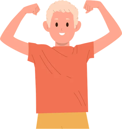 Athletic boy demonstrating strength and power gesturing with arms  Illustration