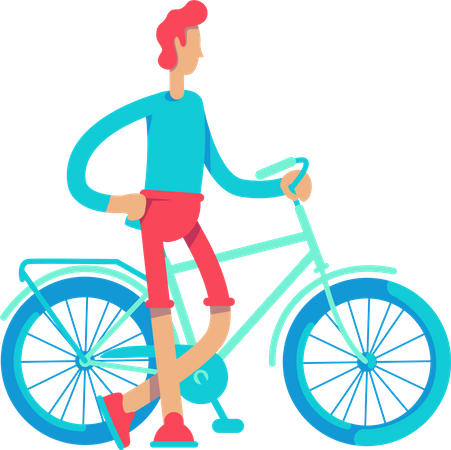 Athletic man standing near bicycle  Illustration