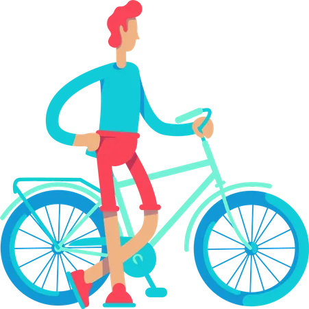 Athletic man standing near bicycle  Illustration