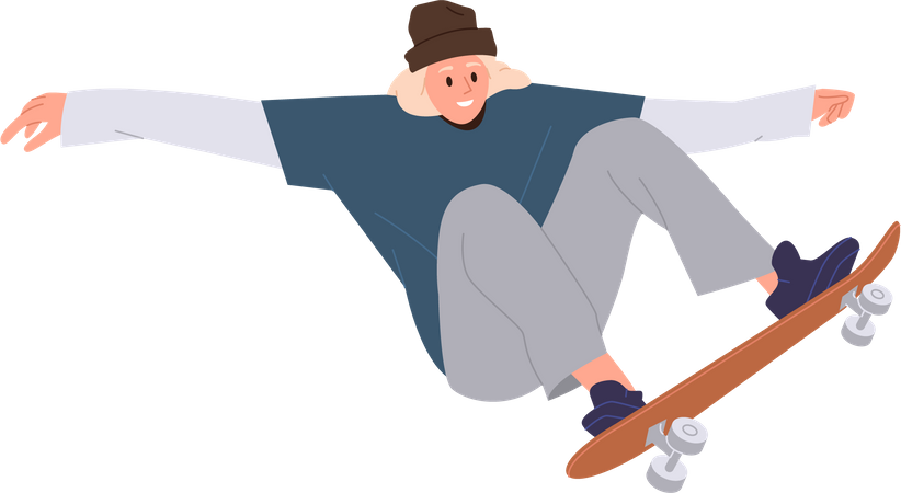 Athletic teenager skateboarder freestyle rider performing tricks speed motion  Illustration