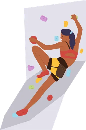 Athletic woman climber training on artificial rock wall  Illustration