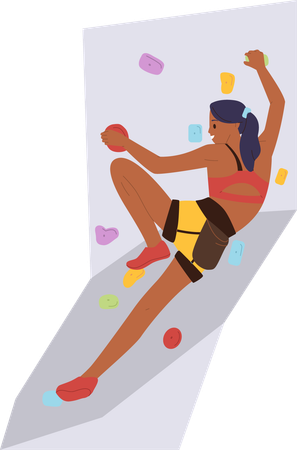 Athletic woman climber training on artificial rock wall  Illustration