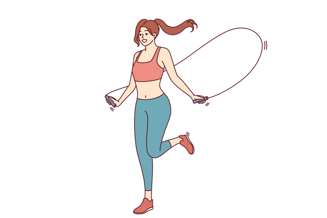 Athletic woman is jumping on skipping rope  Illustration