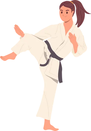Sportive athlétique de taekwondo en kimono présentant la force et les compétences lors de l'entraînement sportif  Illustration