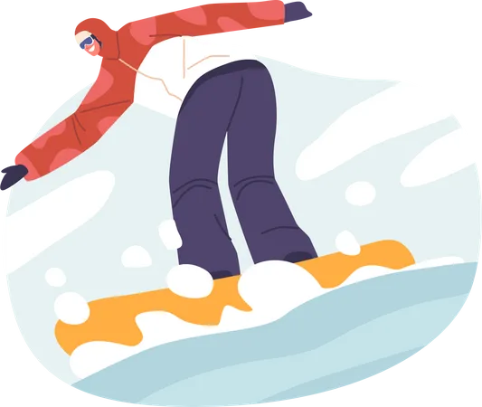 Atividade de esportes radicais de inverno com snowboard  Ilustração