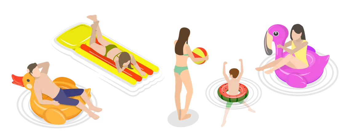 Atividades na piscina de verão  Ilustração