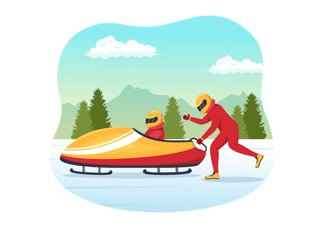 Atleta andando de trenó bobsleigh  Ilustração