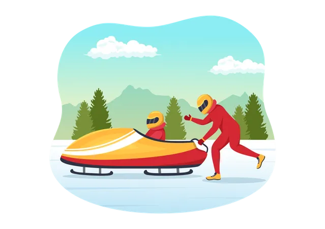 Atleta andando de trenó bobsleigh  Ilustração