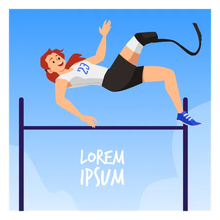Atleta con prótesis de pierna en competición de salto de barra  Ilustración