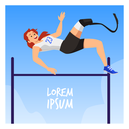 Atleta con prótesis de pierna en competición de salto de barra  Ilustración