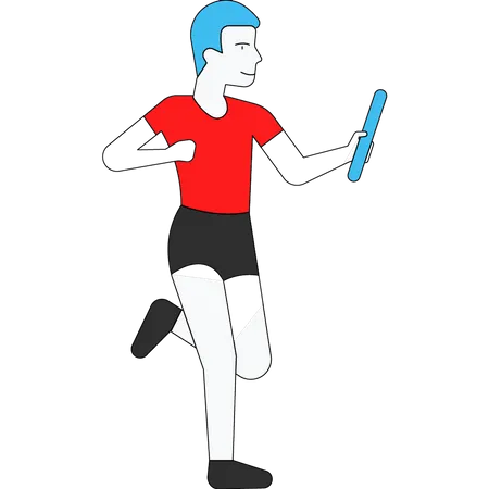 Atleta corriendo y pasando el palo.  Ilustración