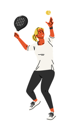 Atleta de pádel femenina lanzando la pelota para sacar  Ilustración