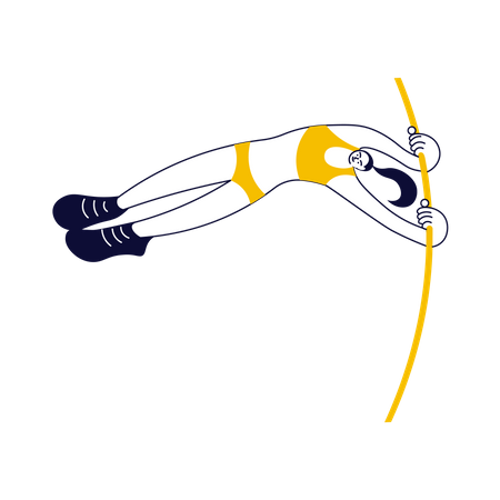 Mujer atleta de salto con pértiga saltando  Ilustración