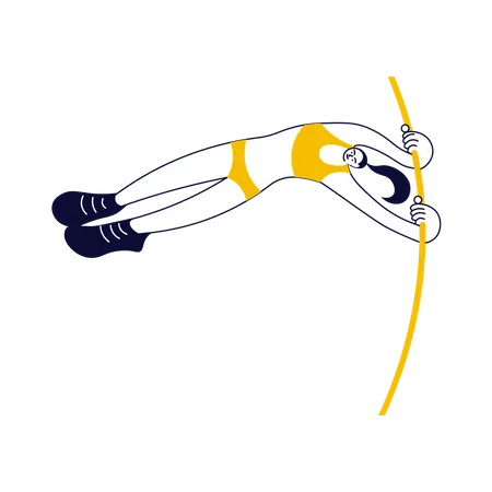 Mujer atleta de salto con pértiga saltando  Ilustración