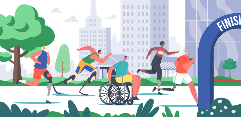 Atleta discapacitado corre maratón de la ciudad  Ilustración