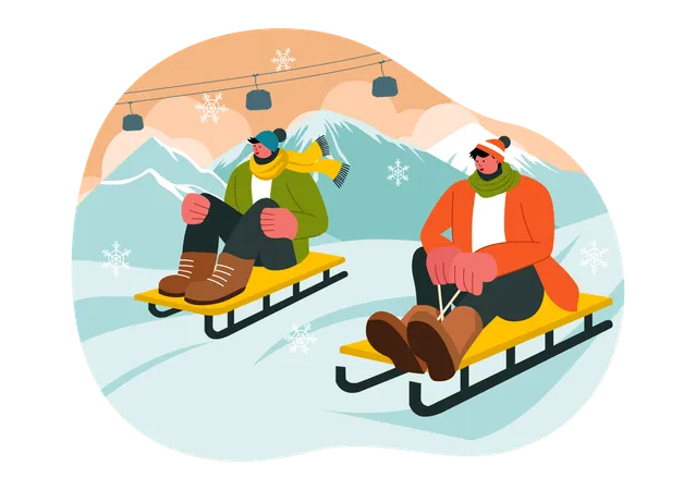 Atleta disfrutando de una carrera de trineos Luge  Ilustración