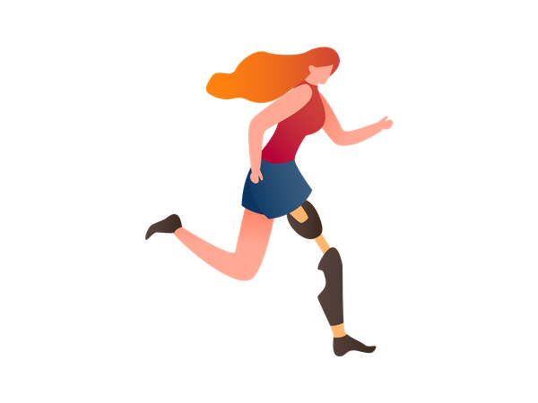 Atleta femenina corriendo con pierna artificial  Ilustración