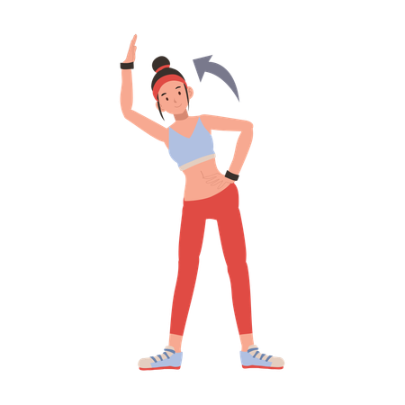 Atleta femenina en ropa deportiva realizando ejercicios de estiramiento para mejorar la flexibilidad corporal  Ilustración
