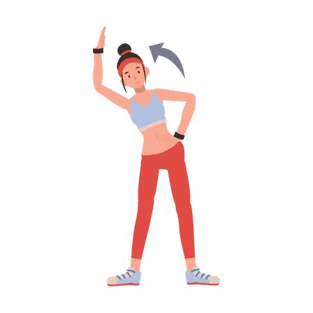 Atleta femenina en ropa deportiva realizando ejercicios de estiramiento para mejorar la flexibilidad corporal  Ilustración