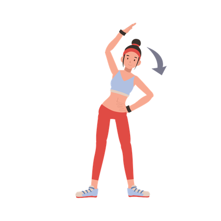 Atleta femenina en ropa deportiva realizando ejercicios de estiramiento para mejorar la flexibilidad corporal  Ilustración