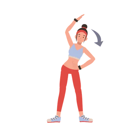 Atleta femenina en ropa deportiva realizando ejercicios de estiramiento para mejorar la flexibilidad corporal  Ilustración